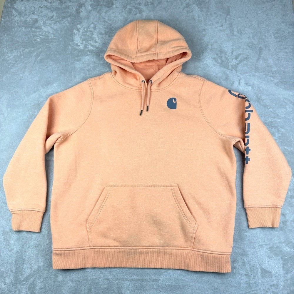 Carhartt Hoodie Womens XXL Peach Relaxed Fit Logo Pullover Sweatshirt 102791 Q23
